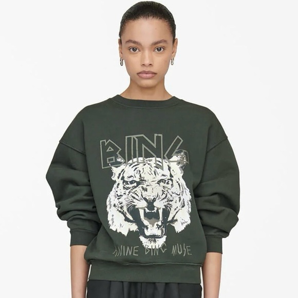 Anine Bing Tops - Anine Bing Tiger Sweatshirt in Forest Green